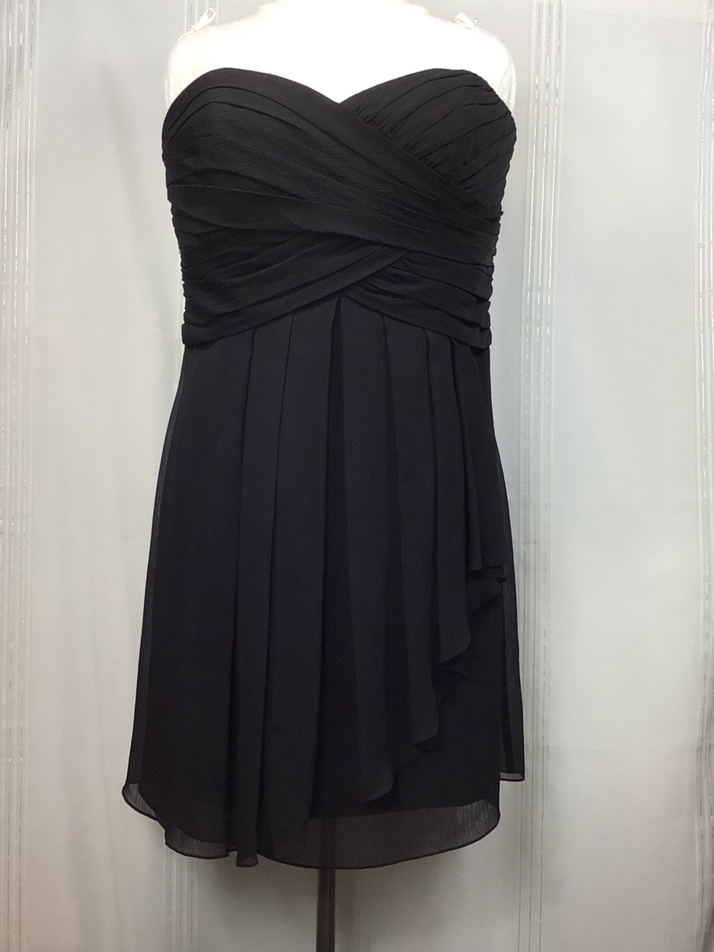 David's Bridal Black Strapless Ruched Crinkle Chiffon Dress F14847 Sz.20